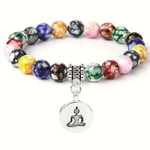 NWT Chakras Buda red purple green yellow orange blue lilac Elastic Bracelet